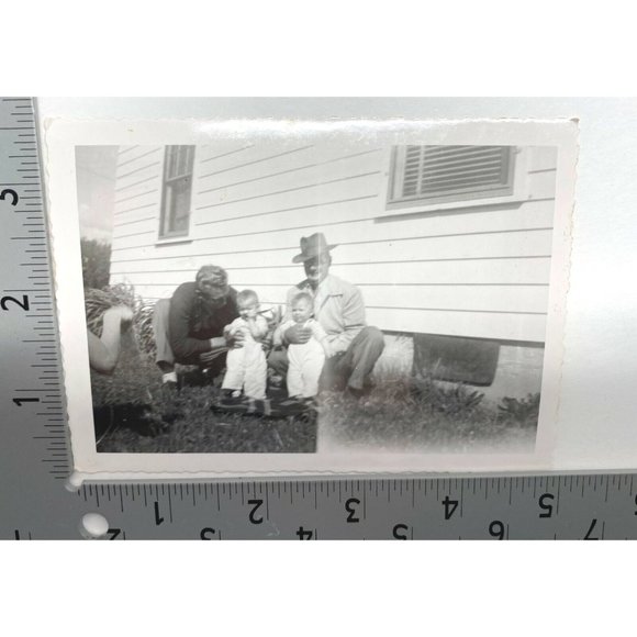 Found Photo Twin Boys with Dad and Grandpa Vintage 1940s Brothers - Picture 2 of 5